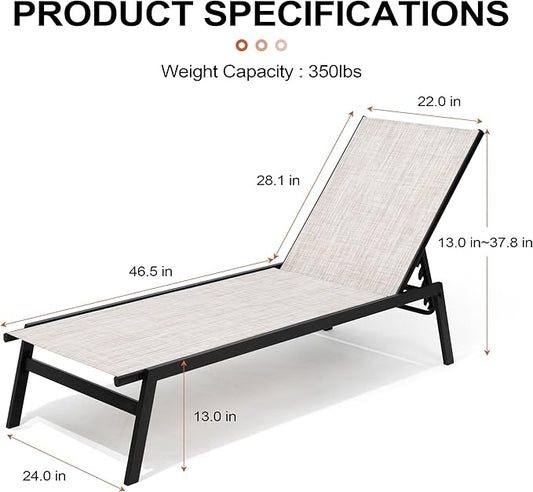 Crestlive Products Stackable Chaise Lounge Chair Outdoor Set of 4, Adjustable 5 Positions Pool Tanning Recliner,Outdoor Lounge Furniture Perfect for Patio, Beach, Yard, Pool