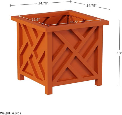 Lattice Design Outdoor Planter Box - 14.75” Square 13” Tall Terracotta Plant Pot - Decorative Plant Pots for Front Porch Decor - Flower Pots Outdoor Planters for Porch Patio or Garden by Pure Garden