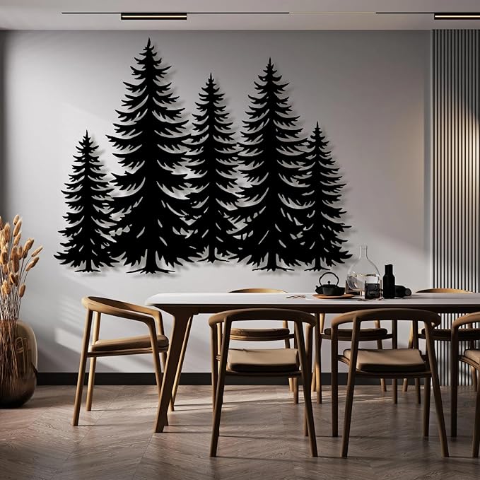 Metal Pine Tree Wall Art - Nature Decor, Wall Hanging for Christmas, Nature Lover Gift - 30"W x 23"H / 75 x 59 cm