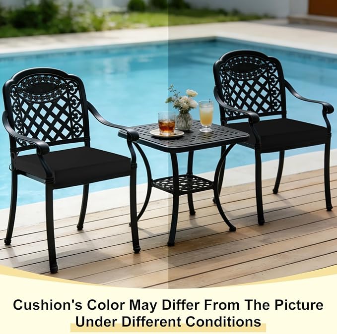 downluxe Waterproof Outdoor Chair Cushions for Patio Furniture, 24" x 24" x 4" Patio Chair Cushion with Adjustable Ties & Portable Handle, Square Outdoor Cushion with Removable Cover, Black, 2 Pack