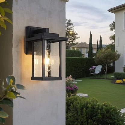 Black Exterior Light Fixtures 2 Pack, Farmhouse Outdoor Wall Sconce, Modern Front Porch Light with Seeded Glass for House Patio Garage Entrace