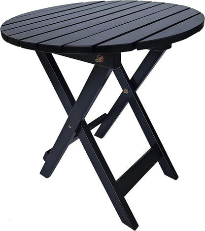 Outdoor Wooden Side Table, Folding Patio End Table, Small Round Furniture Table for Adirondack Chair, Balcony, Porch, Acacia Wood, No Assembly, Black