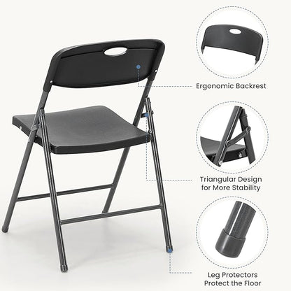 DUMOS 2 Pack Folding Chairs Heavy Duty - Plastic Stackable Portable Dining Chairs Set, Wedding, Party, Patio, Garden, for Indoor Outdoor, for Home and Office, Conference, Black