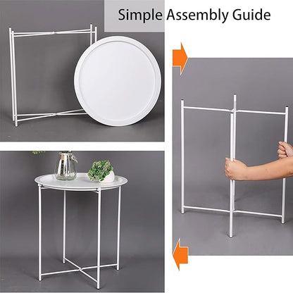 End Table Set of 2, Outdoor Side Table, Small Patio Round Folding Metal Side Tables for Outdoor,Living Room,Bedroom Balcony and Office, 2 PCS