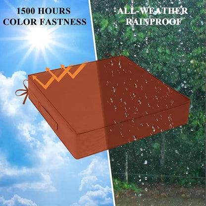 Outdoor Chair Cushions 19x19x4 Inch, Waterproof Spice Patio Furniture Cushions Set of 2 with Ties & Handle, 3 Year Color Fastness Square Replacement Seat Cushions for Sofa, Couch