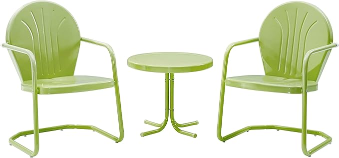 Crosley Furniture Griffith 3-Piece Outdoor Chair and Side Table Set, Retro Metal Bistro Patio Sets for Porch, Key Lime