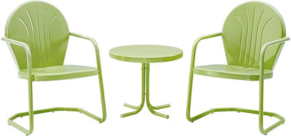 Crosley Furniture Griffith 3-Piece Outdoor Chair and Side Table Set, Retro Metal Bistro Patio Sets for Porch, Key Lime