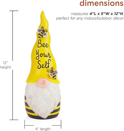 Alpine Corporation 12" H Bee Yourself Indoor/Outdoor Garden Gnome Statue, Yellow/Black