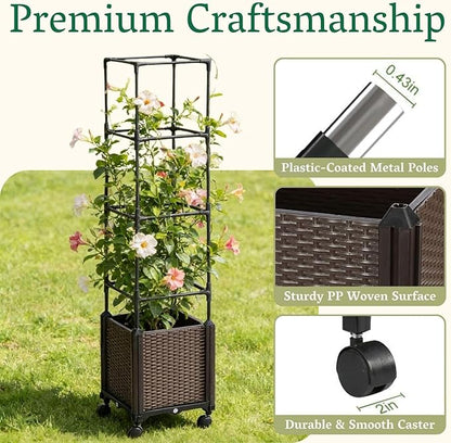Raised Garden Bed Planter Box with Trellis | Self-Watering Tomato Planter with Wheels for Climbing Plants & Vegetable | Vertical Gardening Tomato Pot with Tomato Cage Indoor Outdoor Patio Greenhouse