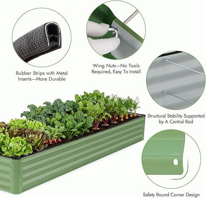 INNO STAGE Galvanized Raised Garden Bed Kits, 8x2x1ft Metal Raised Garden Beds Outdoor, Large Steel Raised Planter Bed with Gloves for Vegetables & Flowers Patio Ground Planter Box (Olive Green, 1PC)