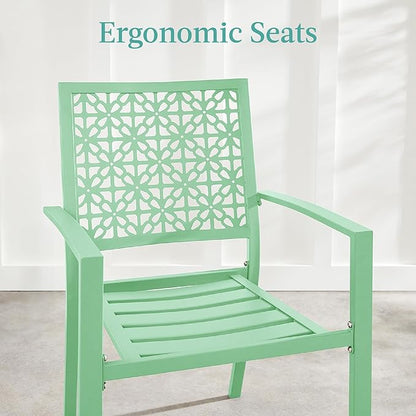 Best Choice Products 3-Piece Outdoor Bistro Set, Stackable Modern Steel Furniture for Porch, Garden w/ 2 Chairs, Table, Geometric Decor - Mint Green