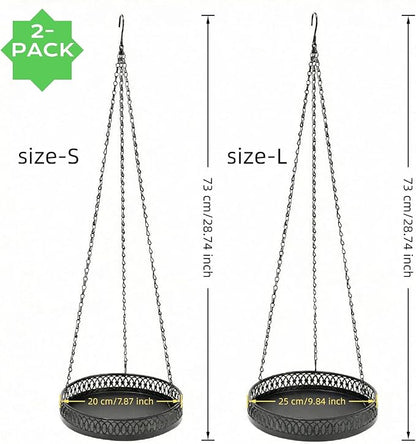 Heavy Duty Metal Hanging Planters for Indoor Plants - Black Plant Hanger with Sturdy Tray & Chains, Modern Boho Wall/Ceiling/Window Mounted Plant Basket (2/S, Three Chains Hanging Tray)