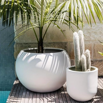 Panlaolao 17 H x 21" Dia (15" Pot Opening) Round Fiberstone Planter with Drainage Hole, White, Indoor/Outdoor Large Plant Pot for Home Patio Garden, Ideal for Large Plants