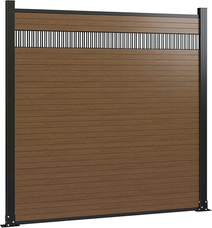 6 Feet×6 Feet Privacy Fence, Outdoor Wood Plastic Composite Fence Panel, Waterproof Security Barriers Fencing, WPC (Brown, Vertical (1 Panel - 2 Post))