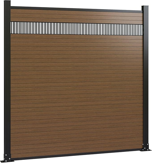 6 Feet×6 Feet Privacy Fence, Outdoor Wood Plastic Composite Fence Panel, Waterproof Security Barriers Fencing, WPC (Brown, Vertical (1 Panel - 2 Post))