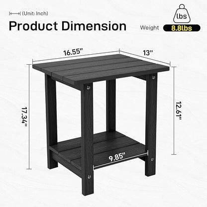 Melucivi Weather Resistant Outdoor Side Table, Double Small Adirondack Side Table for Adirondack Chair - Indoor Outdoor End Table, Patio Table for Pool, Deck and Porch (Black)