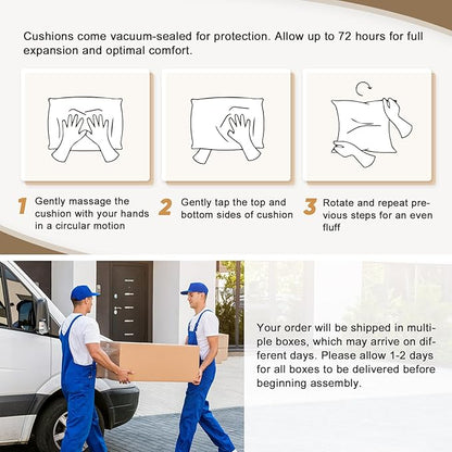 COOS BAY Stone Harbor Wicker Outdoor Furniture Set, All Weather Patio Conversation Sets, Rattan Outdoor Sofa Set, Rocking Chairs, Couch, Ottomans, and Side Table, 6 Pieces, Brown/Blue