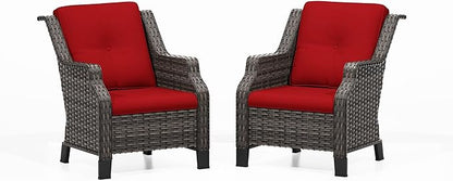 Patio Chairs Set of 2 Rattan Chair Patio Furniture Set with Thick Cushions and All-Weather PE Wicker for Garden, Patio and Porch, Red