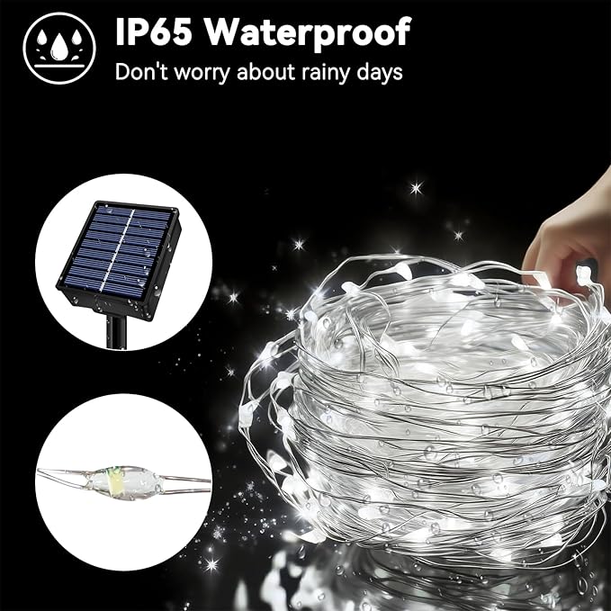 Solar String Lights Outdoor Waterproof 6 Pack Total 198ft 600LED 8 Modes Twinkle Lights Solar Fairy Lights for Patio, Garden Yard Party Tree Christmas Halloween Decoration, White