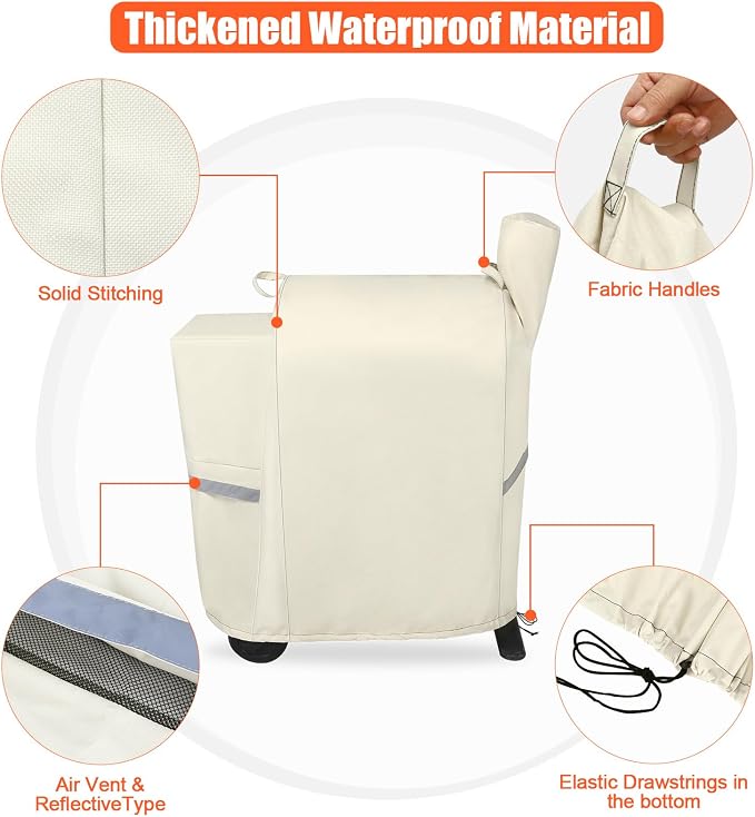Grill Cover for Traeger Pro 22 & 575 Series - 600D Heavy Duty Waterproof Fade Resistant Traeger Pro 22 Cover with Elastic Drawstrings, Premium BBQ Cover for Z Grills 550B and More, Beige