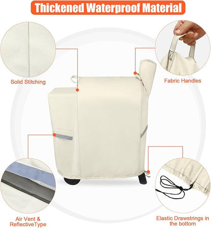 Grill Cover for Traeger Pro 22 & 575 Series - 600D Heavy Duty Waterproof Fade Resistant Traeger Pro 22 Cover with Elastic Drawstrings, Premium BBQ Cover for Z Grills 550B and More, Beige