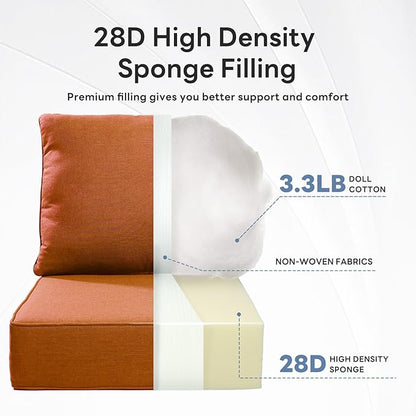 6" Thicker Outdoor Chair Cushion 7 Sets - 24" *24" *6" Waterproof Patio Furniture Cushions with Removable Cover, 28D High Density Sponge Filling Thicken Outdoor Patio Cushions - Orange