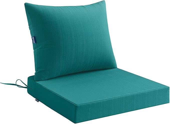 MIULEE Turquoise Outdoor Chair Cushion 24x24 Inch for Patio Furniture Linen Textured Waterproof & 3 Year Color Fastness Seat and Back Couch Cushion with Ties No Slip Design