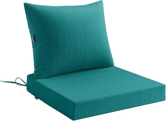 MIULEE Turquoise Outdoor Chair Cushion 24x24 Inch for Patio Furniture Linen Textured Waterproof & 3 Year Color Fastness Seat and Back Couch Cushion with Ties No Slip Design