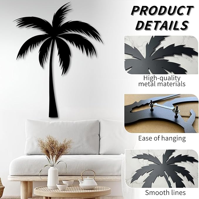 rumloch Metal Palm Tree Wall Decor,Large Tropical Palm Tree Metal Wall Art for Living Room,Outdoor Wall Decorations for House (31"×25", White)
