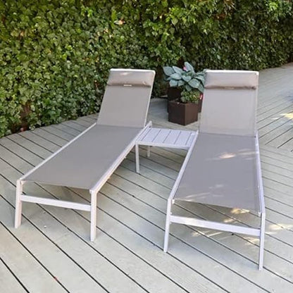 Domi Patio 3 Pieces Aluminum Textilene Chaise Lounge Set with Side Table Outdoor,Adjustable Back&Pillow for Yard,Garden,Sunbathing,for All Seasons,Gray
