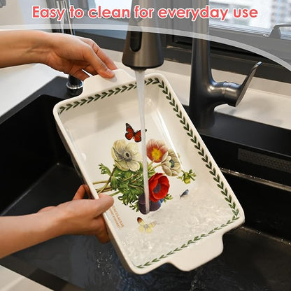 ACMLIFE Ceramic Casserole Dish Set, Ceramic Baking Dish for Oven, Casserole Dish Bakeware Set, Casserole Dishes for Oven, Lasagna Pan, Large Baking Dishes with Handles, Microwave, Dishwasher Safe, Gift Packaging Floral 2 Pcs Set(13"x8"+10.3"x6.3") (Bea...