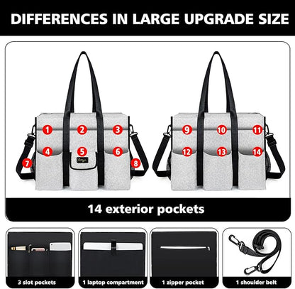 Utility Tote - Water Resistant with 19 Exterior/Interior Pockets - Large Women/Teacher/Work Bag