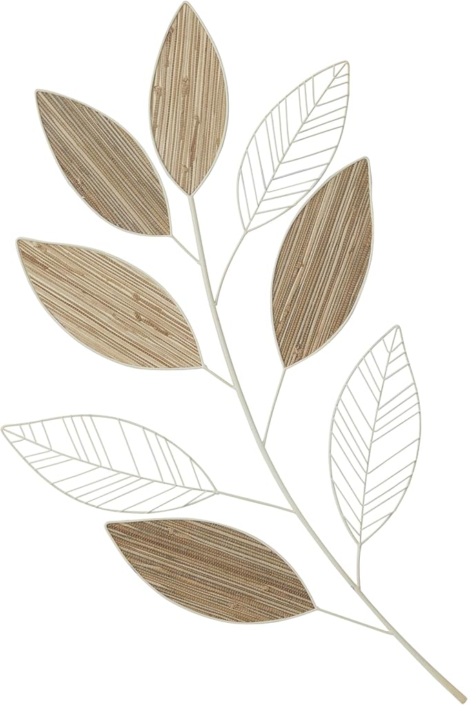 Deco 79 Metal Leaf Home Wall Decor Wall Sculpture, Wall Art 21" x 2" x 36", Brown