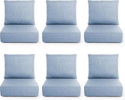 Outdoor Chair Cushions, 6 Inch Thick Patio Seat & Back Cushions Set with Removable Cover, Waterproof Patio Cushions for Outdoor Furniture, 22 x 24 Inch, Baby Blue 6-Set