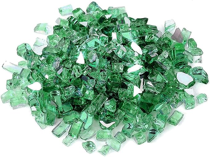 Mr. Fireglass 10 Pounds Fire Glass - 1/2 Inch High Luster Reflective Tempered Glass Rocks for Fireplace Fire Pit Table and Landscaping, Light Green