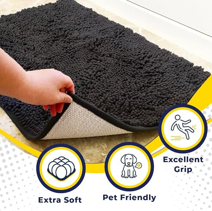 Muddy Mat® | Super Water Absorbent Door Mat Indoor, Microfiber Quick Dry Chenille Entryway Rug, Slip Resistant Front Door Mat, Indoor Mats for Entryway, Machine Washable Pet Rug, Charcoal 30" x 48"