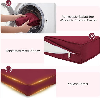 HOMREST 14-Piece Patio Replacement Cushions Set, Deep Seat 25x25 Inch Outdoor Sofa Cushions, Waterproof & Non-Slip Bottom, for 6-Seat Rattan Wicker Sectional Furniture,Burgundy
