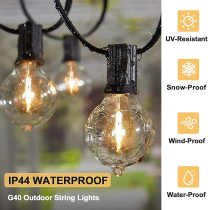COOS BAY Outdoor Solar Powered String Lights 50 Feet G40 with 25 Shatterproof Bulbs (2 Spare), 4 Lighting Modes for Garden, Porch, Patio Gazebo Canopy Decor - Waterproof, E12 Base, 2700K