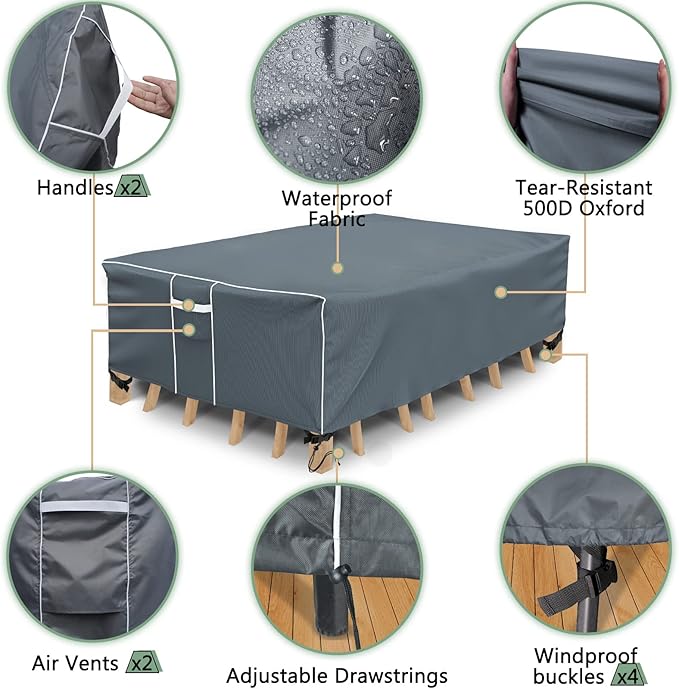 Gasadar Rectangular Outdoor Patio Sectional Furniture Cover Waterproof for General-Purpose Outdoor Dining Tables, Chairs and Sofas, 600D Heavy Duty, 110" L x 84" W x 28" H, Grey