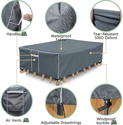 Gasadar Square Patio Heavy Duty Table Cover 600D, Outdoor Patio Sectional Furniture Cover Waterproof for Outdoor Dining Table and Chairs General Purpose, 86" L x 86" W x 29", Grey