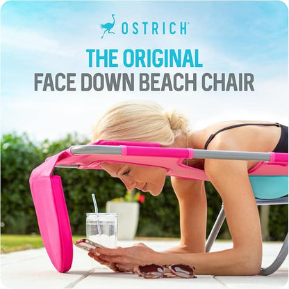 Ostrich the Ladies Comfort Lounger with Chest Support, Foldable and Portable Reclining Outdoor Patio Beach Lawn Camping Pool Tanning Chair, Pink
