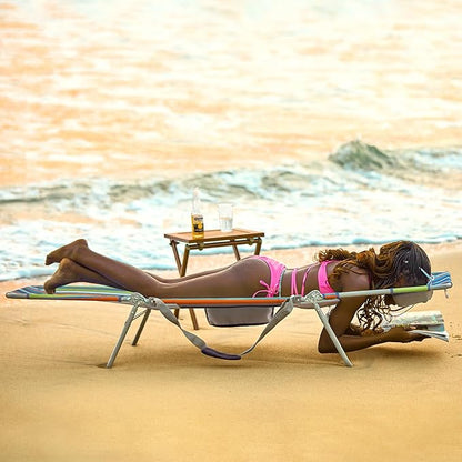 #WEJOY Folding Tanning Chair with Face Hole, 5 Positions Face Down Beach Lounge Chairs with Pillow for Outside Sunbathing Poolside (Blue/Green)