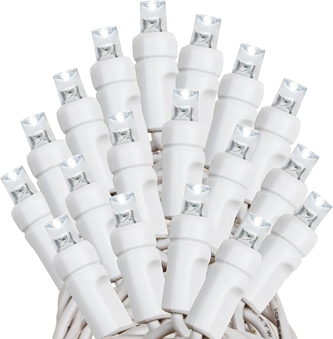 Novelty Lights 100 Light Solar Powered LED Outdoor Mini Light String, 50 Feet on White Wire, Pure White 5mm Bulbs, Automatic Dusk to Dawn Operation