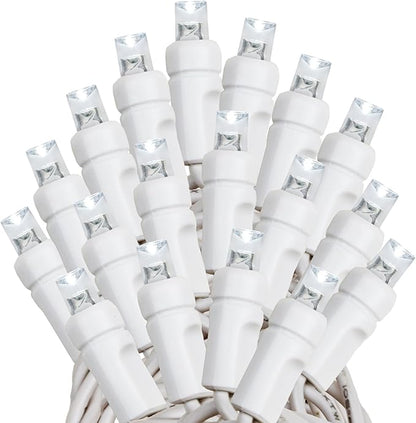 Novelty Lights 100 Light Solar Powered LED Outdoor Mini Light String, 50 Feet on White Wire, Pure White 5mm Bulbs, Automatic Dusk to Dawn Operation