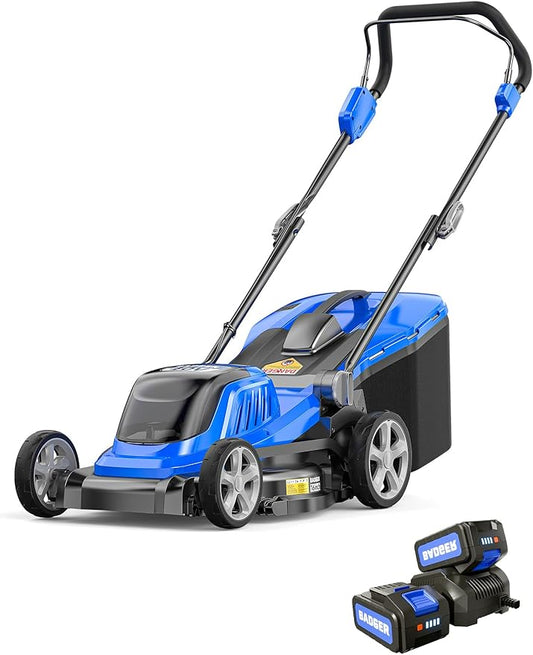 Wild Badger Power 40V 16″ Cordless Lawn Mower Brushless, 5,445 sq ft/0.125 ac,2×4.0Ah Battery & Fast Charger, 5-Position Height,for Small Residential Lawns