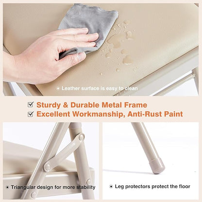 Sweetcrispy Folding Chair 6 Pack, Leather Padded Folding Chairs, Sturdy Metal Foldable Chairs, Easy to Use and Store, Outdoor and Indoor, for Home, Office, Party, Comfy