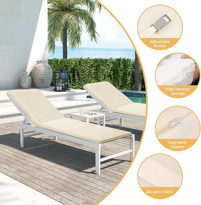 Outdoor Chaise Lounge Cushions for Patio, 72"x22"x3" Lounge Chair Cushions, Waterproof Replacement Seat Cushions for Outdoor Furniture