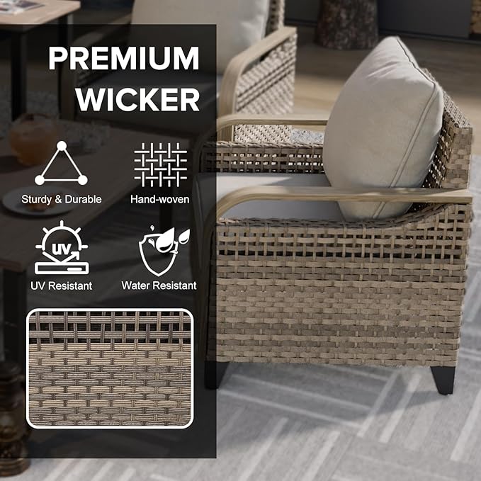 COOS BAY Modern Wicker Outdoor Furniture Set, Patio Conversation Set with Patio Chairs, 2 Seat Loveseat, Ottomans, and Coffee Table, 6 Piece, Brown/Gray