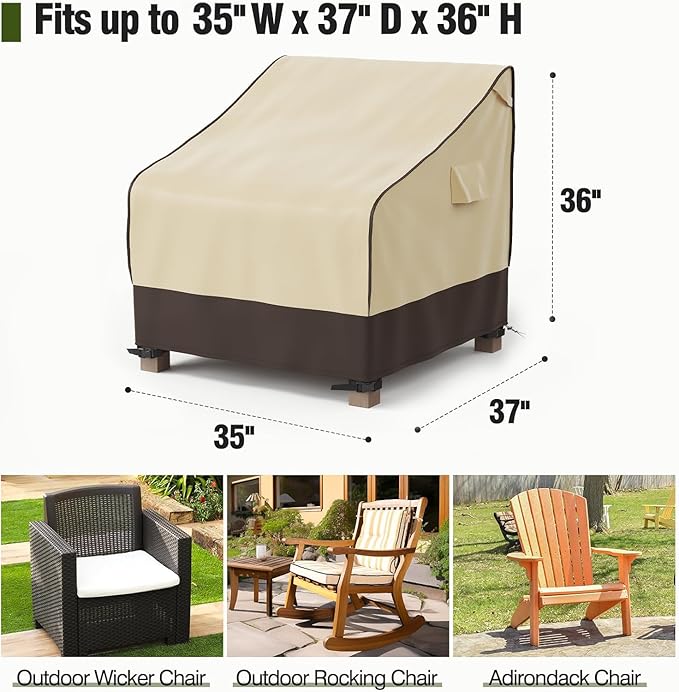MR. COVER Patio Chair Covers Waterproof, Outdoor Furniture Covers for Rocking & Adirondack Chairs, Fits up to 35"W x 37"D x 36"H, Moisture-proof & UV-protection, Brown & Khaki, 2 Pack