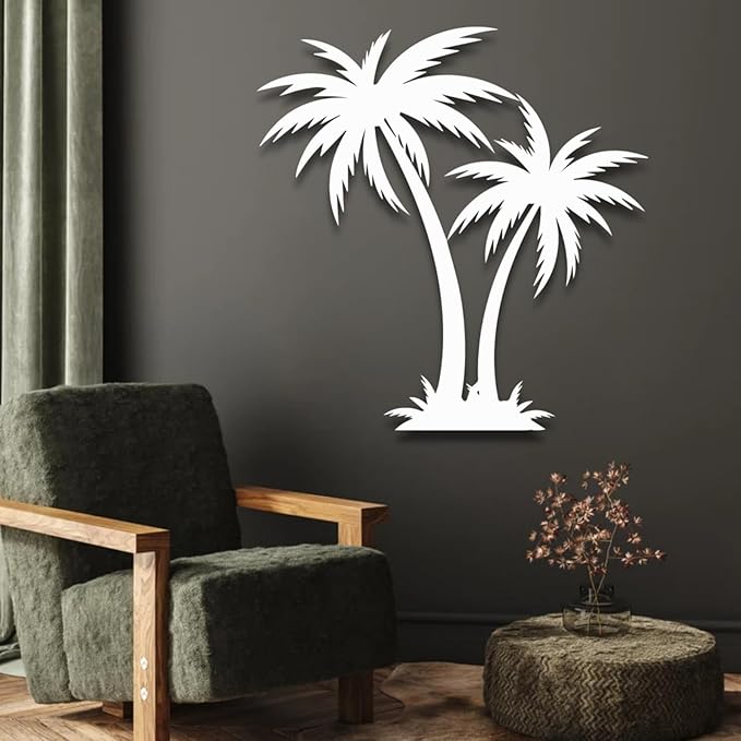 rumloch Metal Palm Tree Wall Decor,Large Tropical Palm Tree Outdoor Wall Art for Living Room,Outdoor Wall Decorations for House (39"×38",White)